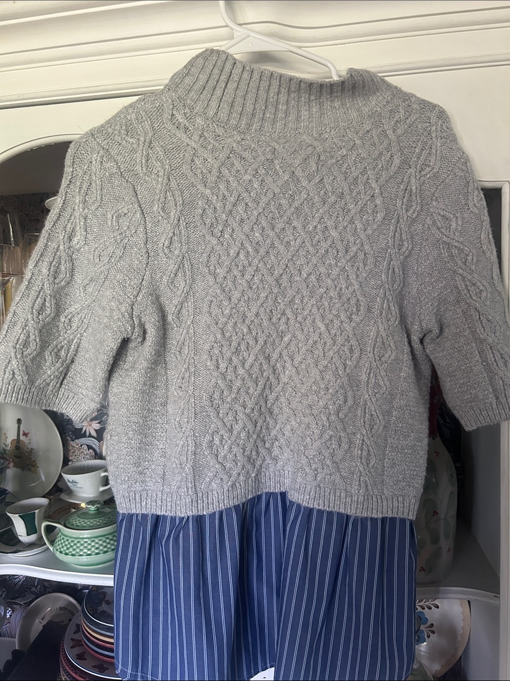 Maeve Melinda Cable Short-Sleeve Twofer Sweater - Picture 3 of 10